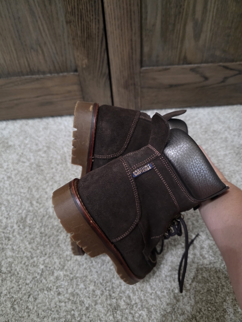 Penelope Chilvers Brown Suede Ankle Boots with Cowhide Accent - Picture 8 of 8